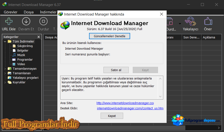 Internet Download Manager Full İndir (v6.43 Build 10, Türkçe) ekran görüntüsü