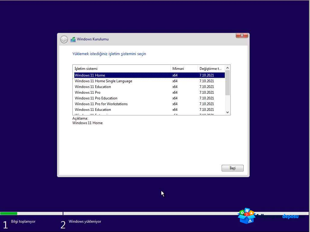 Windows 11 "Tüm Sürümler DVD ESD" İndir ekran görüntüsü